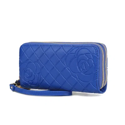 Mkf Collection By Mia K Honey Genuine Leather Quilted Flower-embossed Women's Wristlet Wallet By Mia K. In Blue