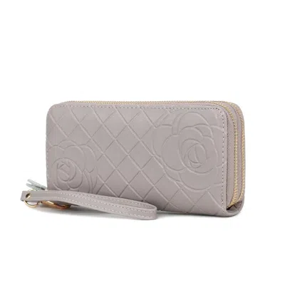 Mkf Collection By Mia K Honey Genuine Leather Quilted Flower-embossed Women's Wristlet Wallet By Mia K. In Grey