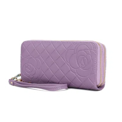 Mkf Collection By Mia K Honey Genuine Leather Quilted Flower-embossed Women's Wristlet Wallet By Mia K. In Purple