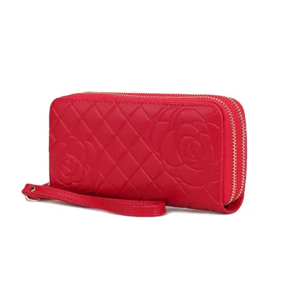 Mkf Collection By Mia K Honey Genuine Leather Quilted Flower-embossed Women's Wristlet Wallet By Mia K. In Red