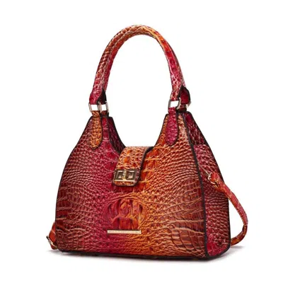 Mkf Collection Women's Ava Gradient Faux Crocodile Embossed Tote Bag In Coral In Pink