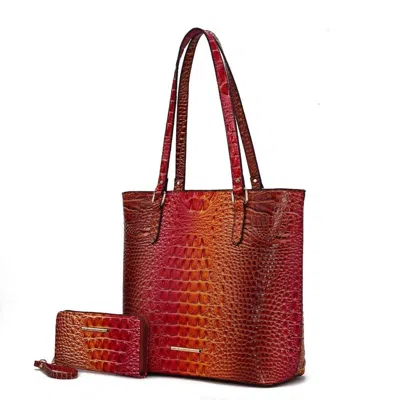Mkf Collection Women's Piper Gradient Rainbow Embossed Tote Bag With Wallet: In Coral In Pink