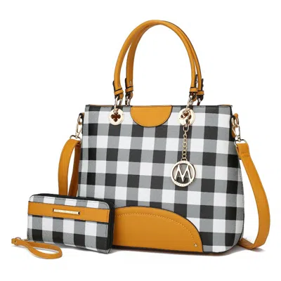 Mkf Gabriella Checkers Handbag With Wallet In Yellow