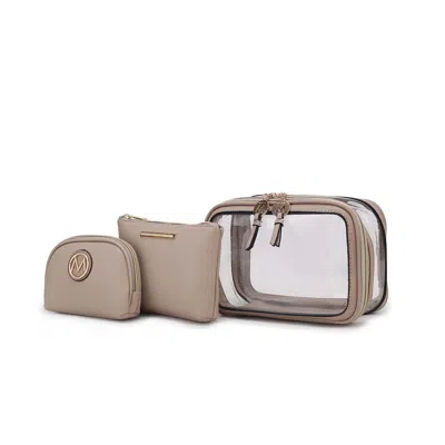 Mkf Laura Women's Cosmetic Punch 10 Pcs Sets, Small Travel Makeup Bag In Beige