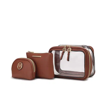 Mkf Laura Women's Cosmetic Punch 10 Pcs Sets, Small Travel Makeup Bag In Brown