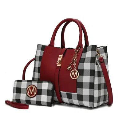 Mkf Yuliana Checkered Satchel Bag With Wallet In Black