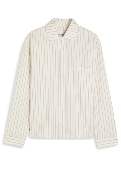 Mki Miyuki Zoku Box Dress Striped Seersucker Shirt In White