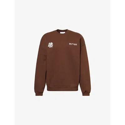Mki Miyuki Zoku Ens Mki Miyuki-zoku Abstract Crew-neck Relaxed-fit Cotton-blend Sweatshirt In Brown