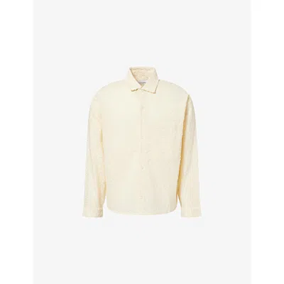 Mki Miyuki Zoku Ens Ecru Jacquard-texture Long-sleeve Cotton-blend Shirt In Yellow