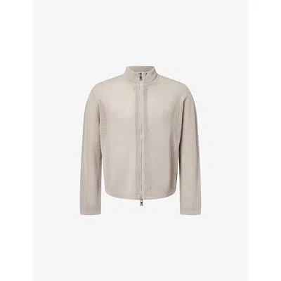 Mki Miyuki Zoku Ens Taupe Loose Gague Knitted Cotton And Linen Track Jacket In Gray