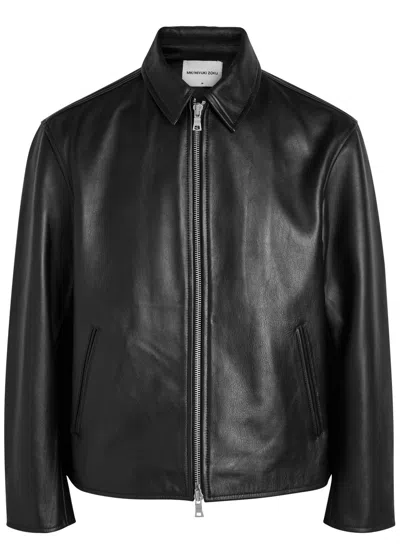 Mki Miyuki Zoku Cropped Leather Rider Jacket In Black