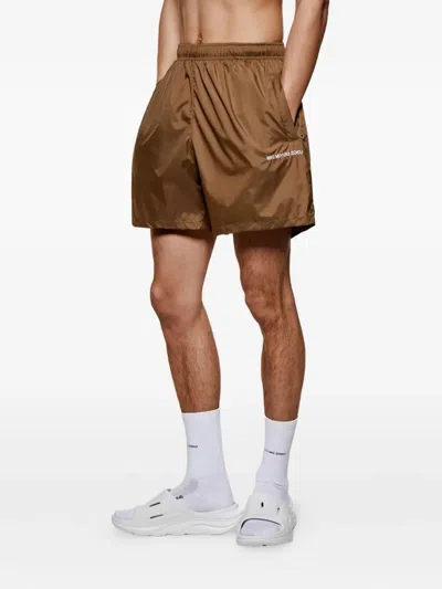 Mki Miyuki Zoku Logo Drawstring Swim Shorts In Brown