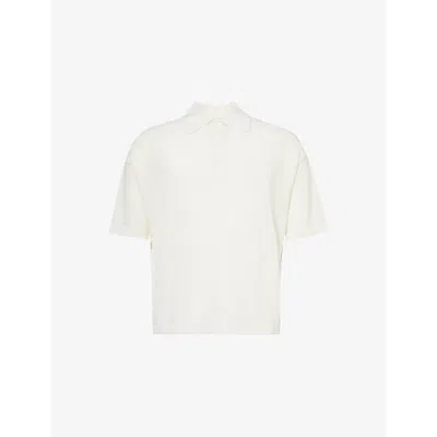 Mki Miyuki Zoku Mki Miyuki-zoku Mens Off White Logo-embroidered Knitted Cotton Polo Shirt