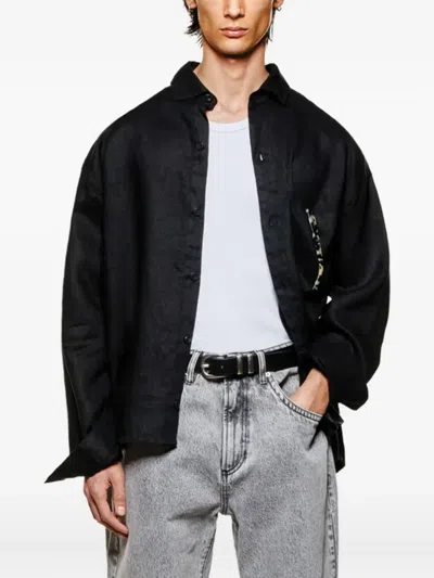 Mki Miyuki Zoku Logo-embroidered Linen Shirt In Black