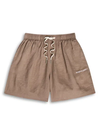 Mki Miyuki Zoku Logo-embroidered Linen Shorts In Brown
