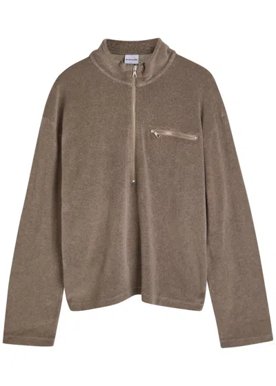 Mki Miyuki Zoku Logo-embroidered Terry Half-zip Sweatshirt In Brown