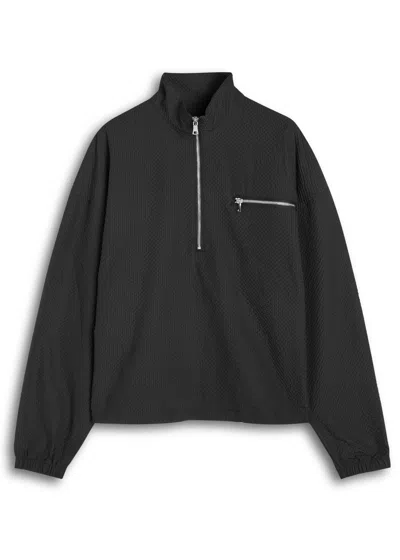 Mki Miyuki Zoku Logo Seersucker Quarter-zip Jacket In Black
