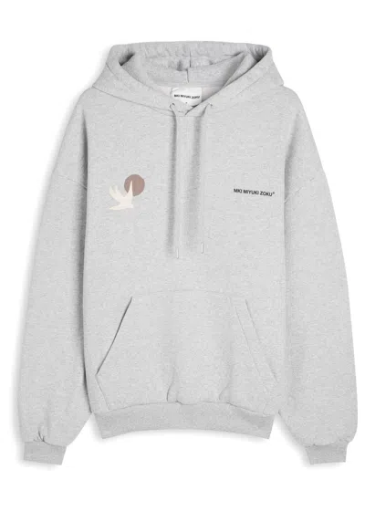 Mki Miyuki Zoku Mki Swallow Hooded Cotton-blend Sweatshirt In Gray