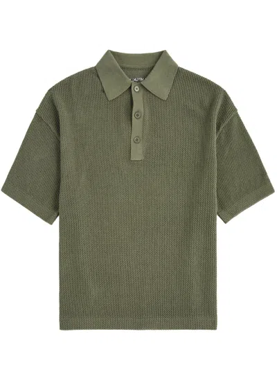 Mki Miyuki Zoku Open-knit Cotton Polo Shirt In Green