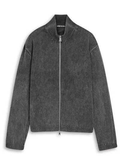 Mki Miyuki Zoku Pigment Open-knit Cotton Jacket In Gray