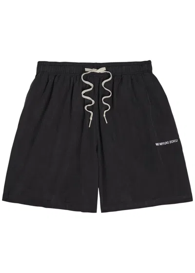 Mki Miyuki Zoku Sandwash Logo-embroidered Woven Shorts In Black