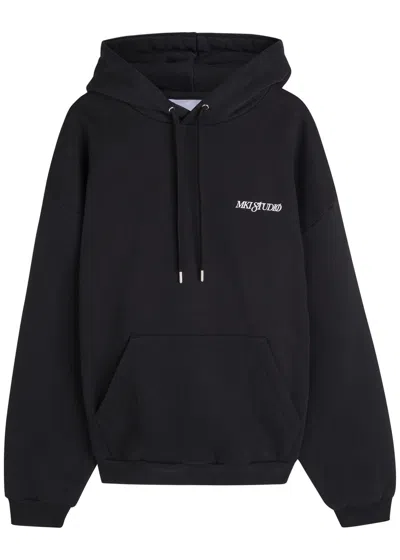 Mki Miyuki Zoku Script Logo-print Hooded Cotton-blend Sweatshirt In Black