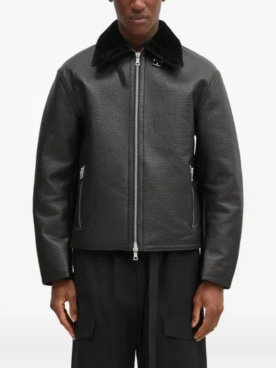 Mki Miyuki Zoku Shearling-collar Leather Jacket In Black