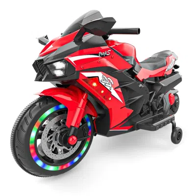 Mkkt 12v Children's Motorcycle, Electric Motorcycle With Led Lights, Red, Two Wheels In Multi
