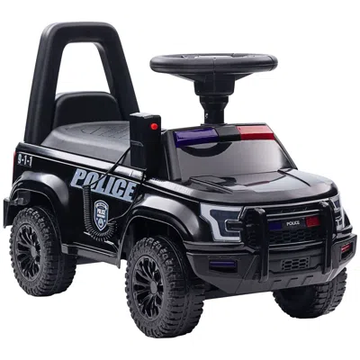 Mkkt Kids Police Car Ride-on With Megaphone, Sliding Toy Car, Hidden Storage, Removable Backrest, Black F