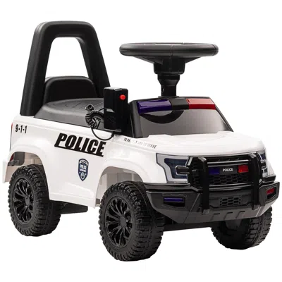 Mkkt White Ride-on Push Police Car For Toddlers, Foot-to-floor Sliding Toy, Hidden Storage, Removable Bac