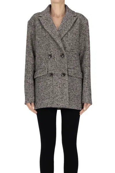 Mkt Studio Double-breasted Herringbone Jacket In Brown