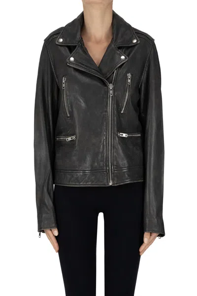 Mkt Studio Old Looking Effect Leather Biker Jacket In Black