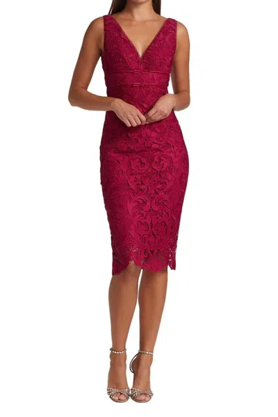 ml Monique Lhuillier 4416150 Short Fitted Bodycon Slit Lace Cocktail Dress In Burgundy