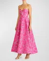 ml Monique Lhuillier Amelia Strapless Metallic Brocade Gown In Azalea Pink