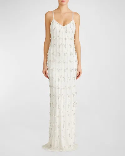ml Monique Lhuillier Womens Jeweled Full Length Evening Dress In Multi