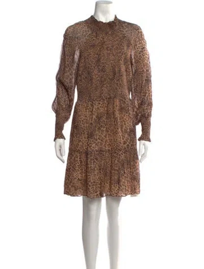 Pre-owned ml Monique Lhuillier Animal Print Mini Dress In Brown