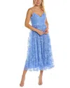 ml Monique Lhuillier Applique Lace Midi Dress In Blue