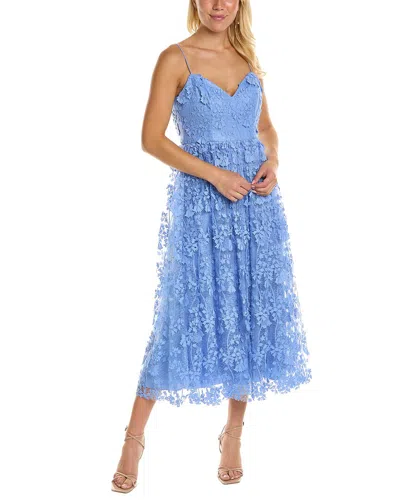ml Monique Lhuillier Applique Lace Midi Dress In Blue