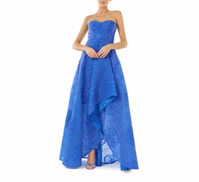 ml Monique Lhuillier Ayla Jacquard Long Dress In Rich Blue