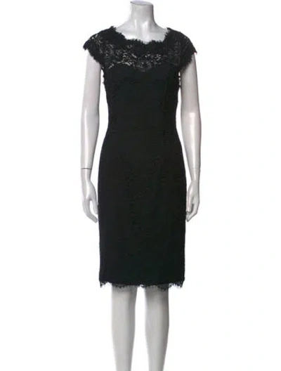 Pre-owned ml Monique Lhuillier Bateau Neckline Midi Length Dress In Black