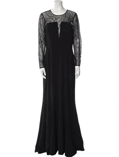 Pre-owned ml Monique Lhuillier Crew Neck Long Dress In Black