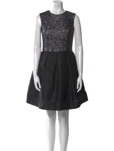 Pre-owned ml Monique Lhuillier Crew Neck Mini Dress In Black