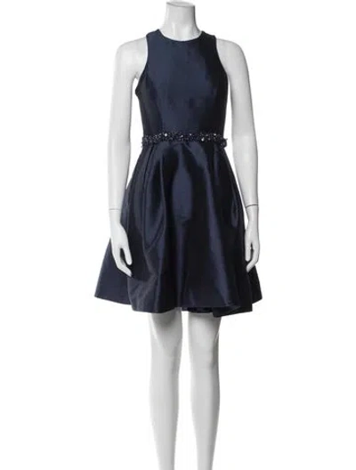 Pre-owned ml Monique Lhuillier Crew Neck Mini Dress In Blue