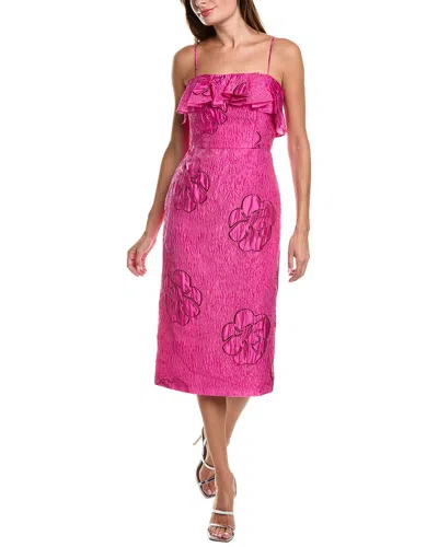 ml Monique Lhuillier Cynthia Jacquard Midi Dress In Pink