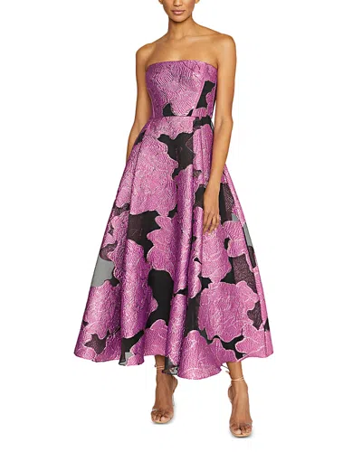 ml Monique Lhuillier Elle Midi Dress In French Fuchsia/black