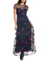 ml Monique Lhuillier Embroidered Tulle Gown In Blue