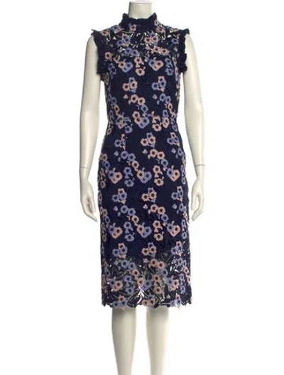 Pre-owned ml Monique Lhuillier Floral Print Knee-length Dress In Blue