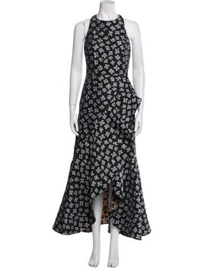 Pre-owned ml Monique Lhuillier Floral Print Long Dress In Black