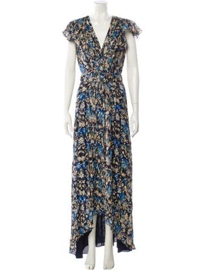 Pre-owned ml Monique Lhuillier Floral Print Long Dress In Blue