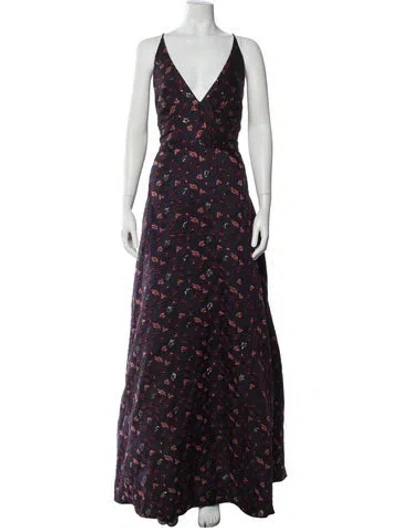 Pre-owned ml Monique Lhuillier Floral Print Long Dress In Blue